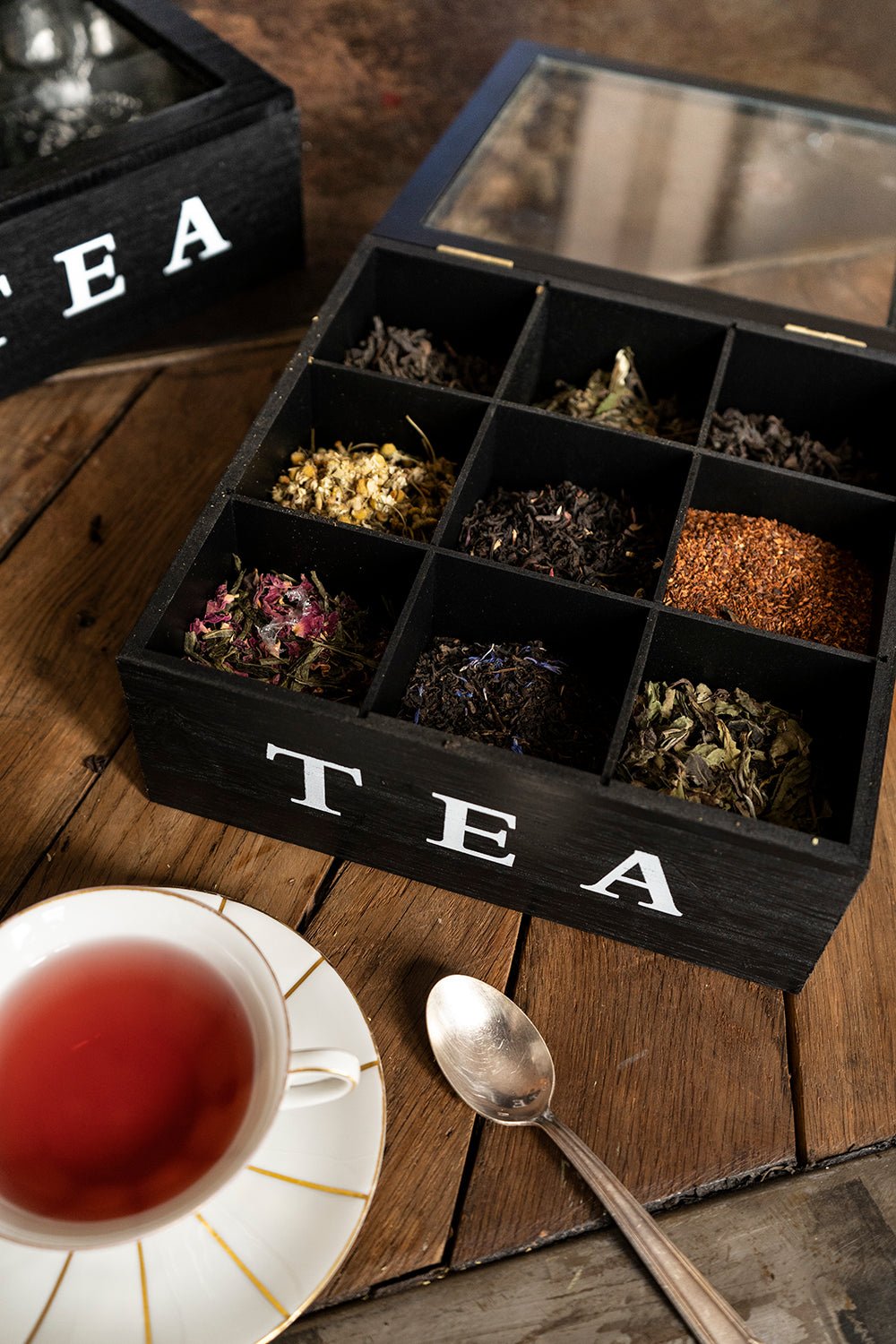 Caja de Té de Madera con 9 Compartimentos