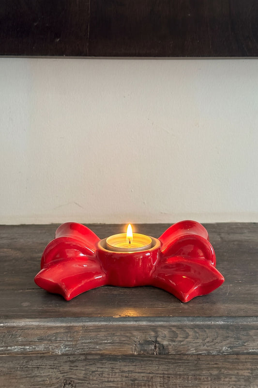 Portavelas Con Diseño De Lazo Rojo Grande