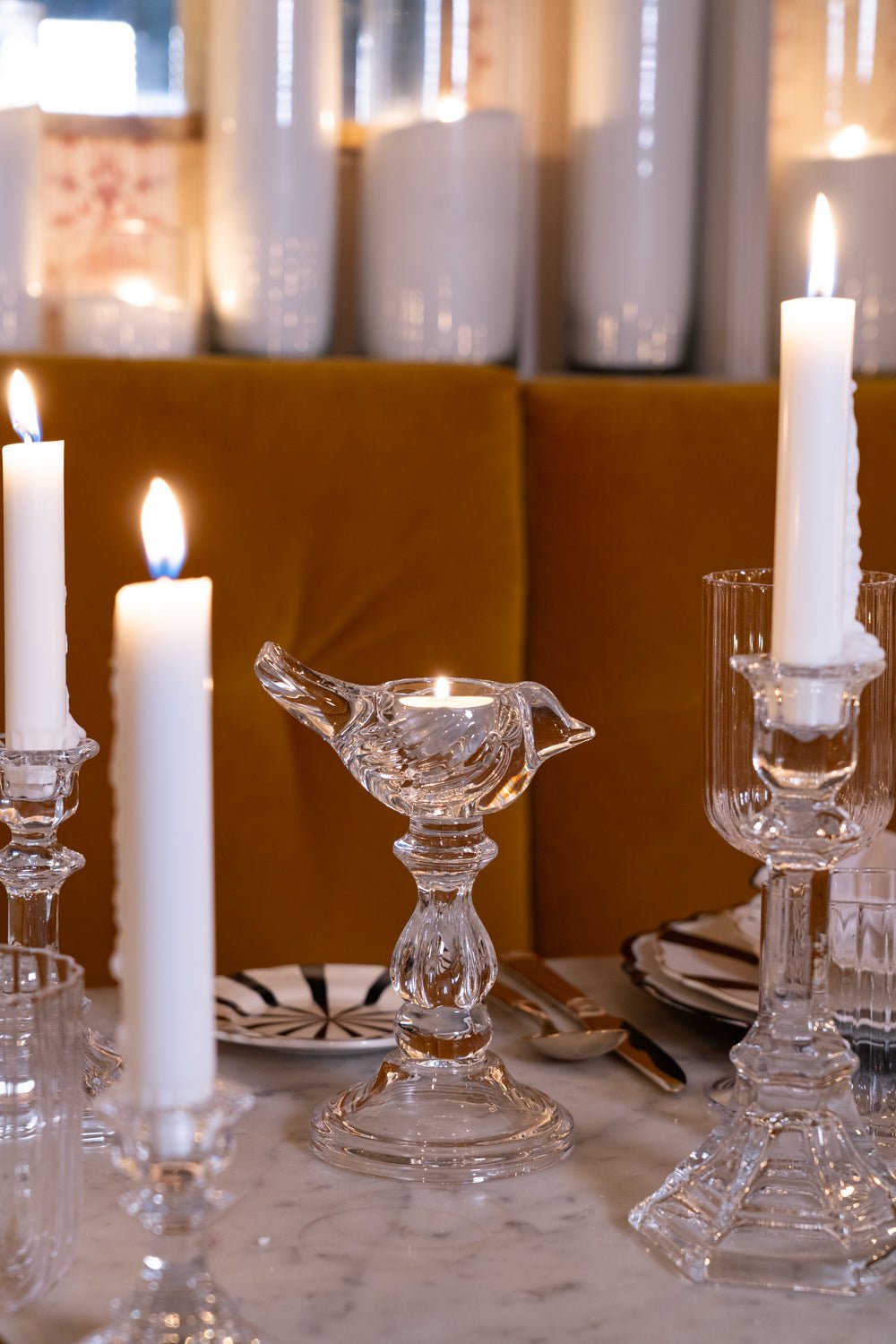 Bougeoir en Cristal Avec Motif d’oiseau