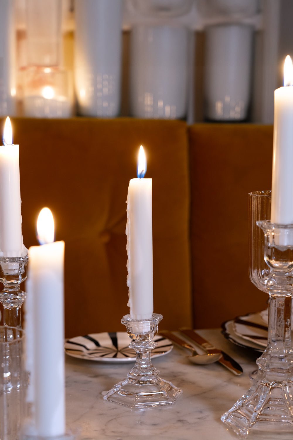 Set De 2 Candelabros De Cristal Pequeños & Velas LED