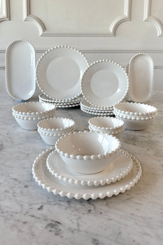 Vajilla Completa Porcelana Blanca Diseño Bolitas 4 Personas Cristina Oria 