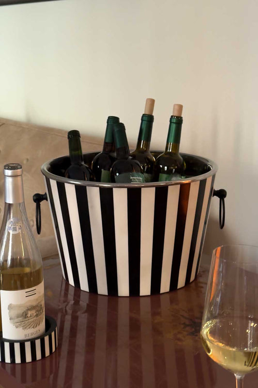 Champanera De Resina Con Diseño De Rayas Blancas Y Negras