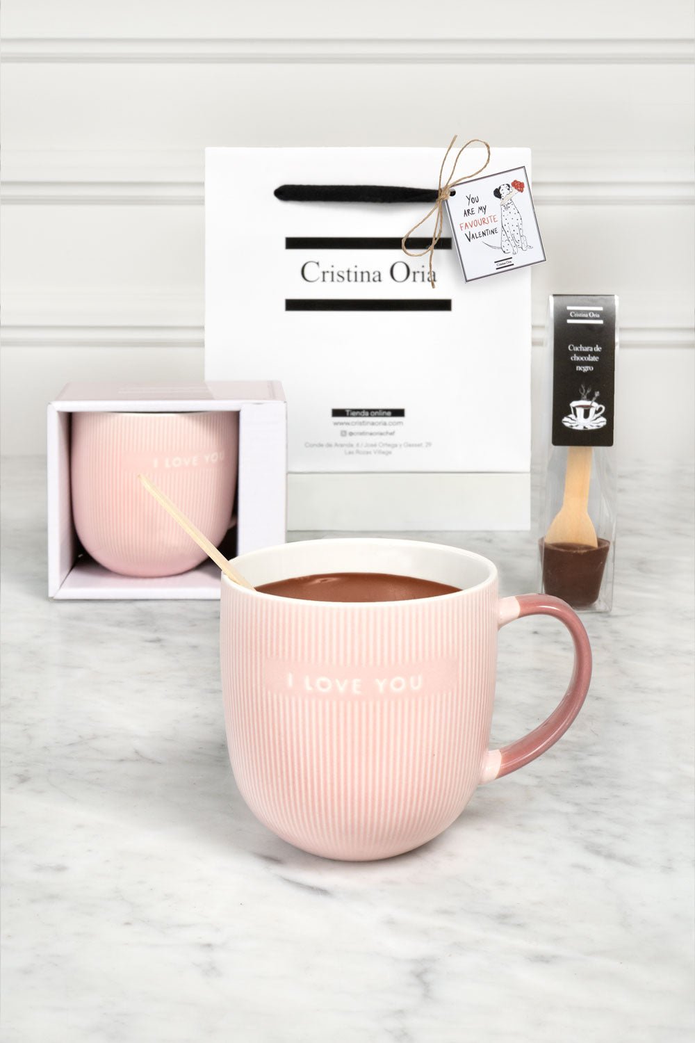 Bolsa Taza & Cucharita De Chocolate Especial San Valentín Rosa Cristina Oria 