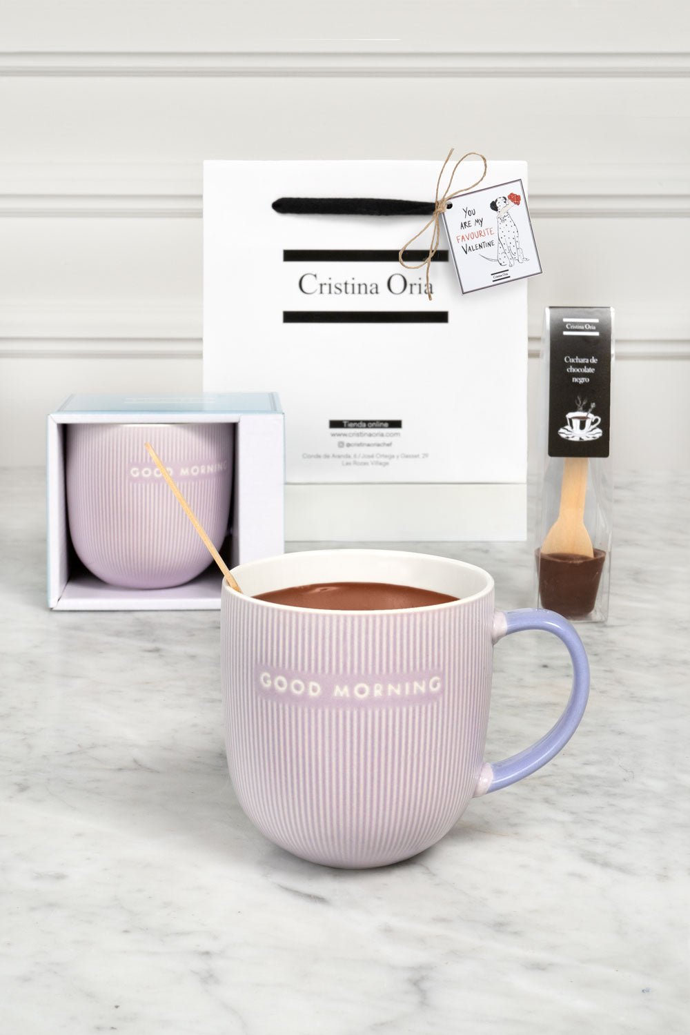 Bolsa Taza & Cucharita De Chocolate Especial San Valentín Lila Cristina Oria 