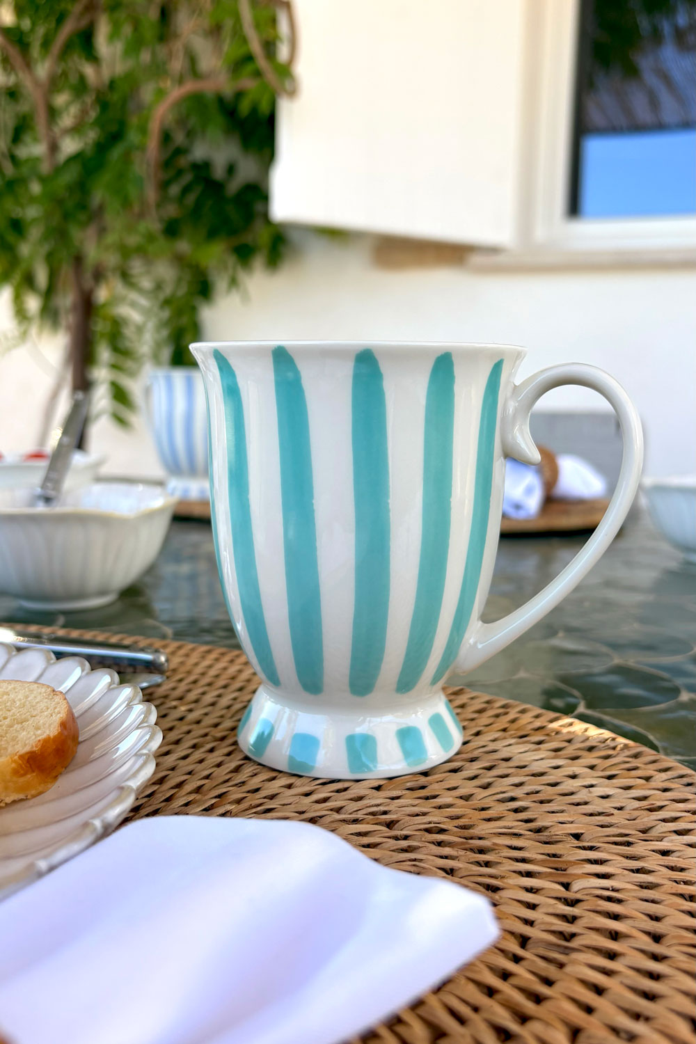 Mesa Taza Turquesa Taza Diseño Rayas Pastel Artesanal CO Cristina Oria
