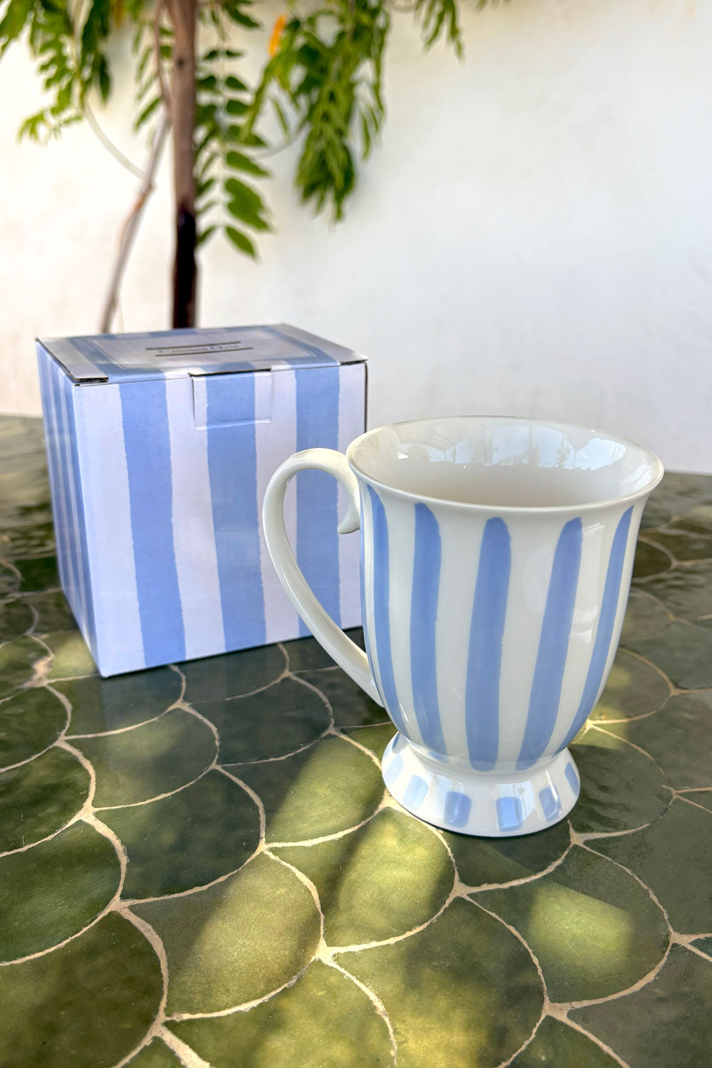 Detalles Azul Taza Diseño Rayas Pastel Artesanal CO Cristina Oria