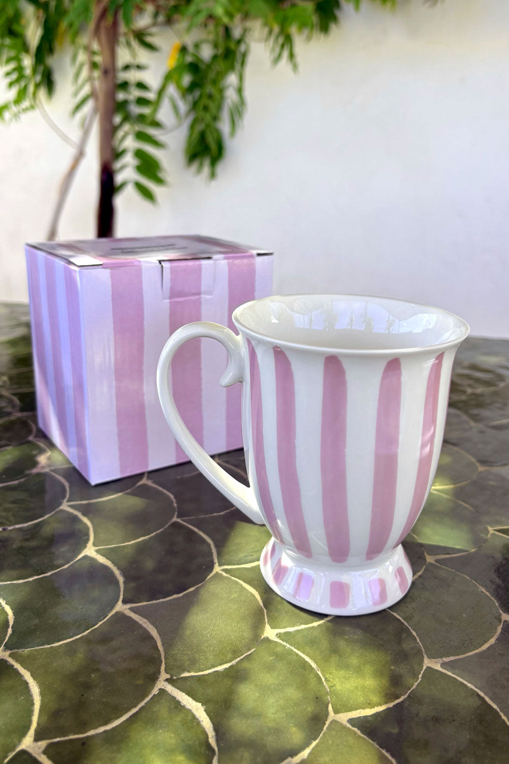 Detalles Rosa Taza Diseño Rayas Pastel Artesanal CO Cristina Oria