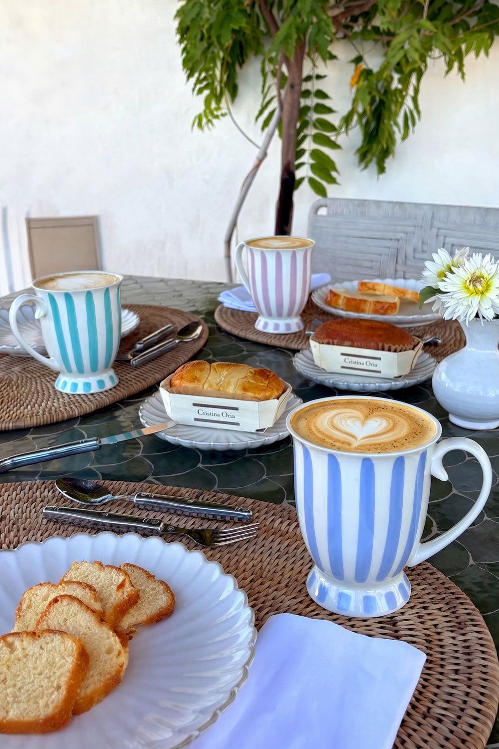 Mesa Desayuno Taza Diseño Rayas Pastel Artesanal CO Cristina Oria