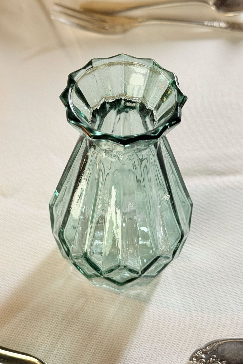 Verde Florero De Cristal Diseño Facetado Cristina Oria