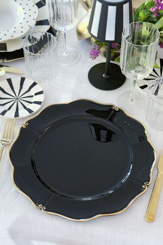 Bajoplato Negro Con Borde Dorado Cristina Oria 