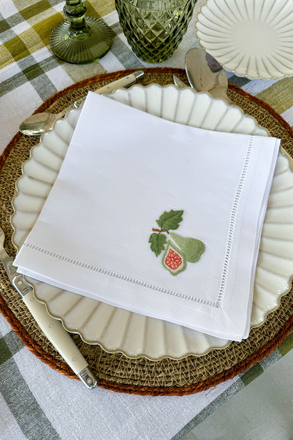 Ensemble de 6 serviettes brodées à la main avec un motif de fruits