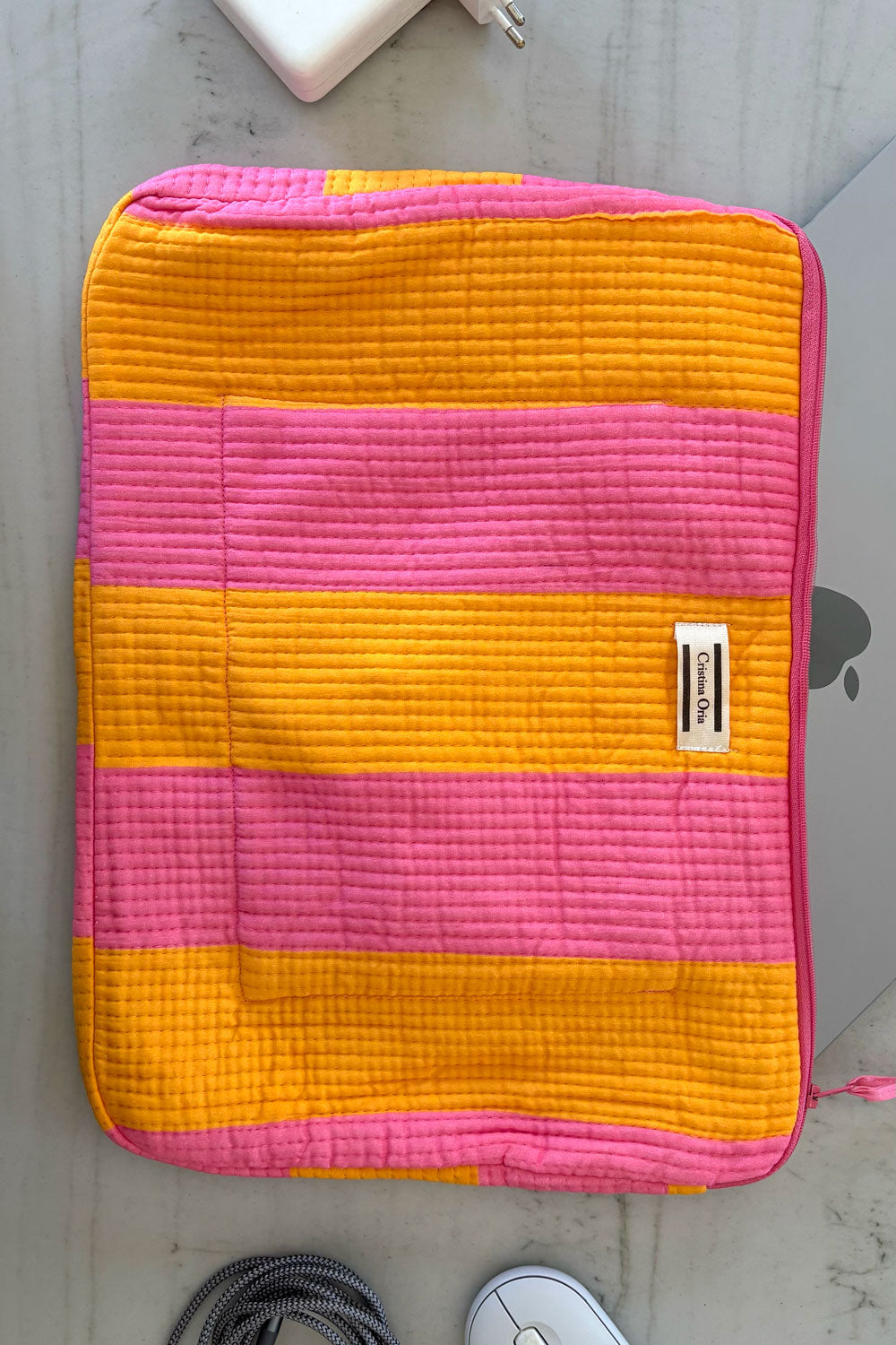 Funda Para Portátil Rayas Rosas & Naranjas Cristina Oria