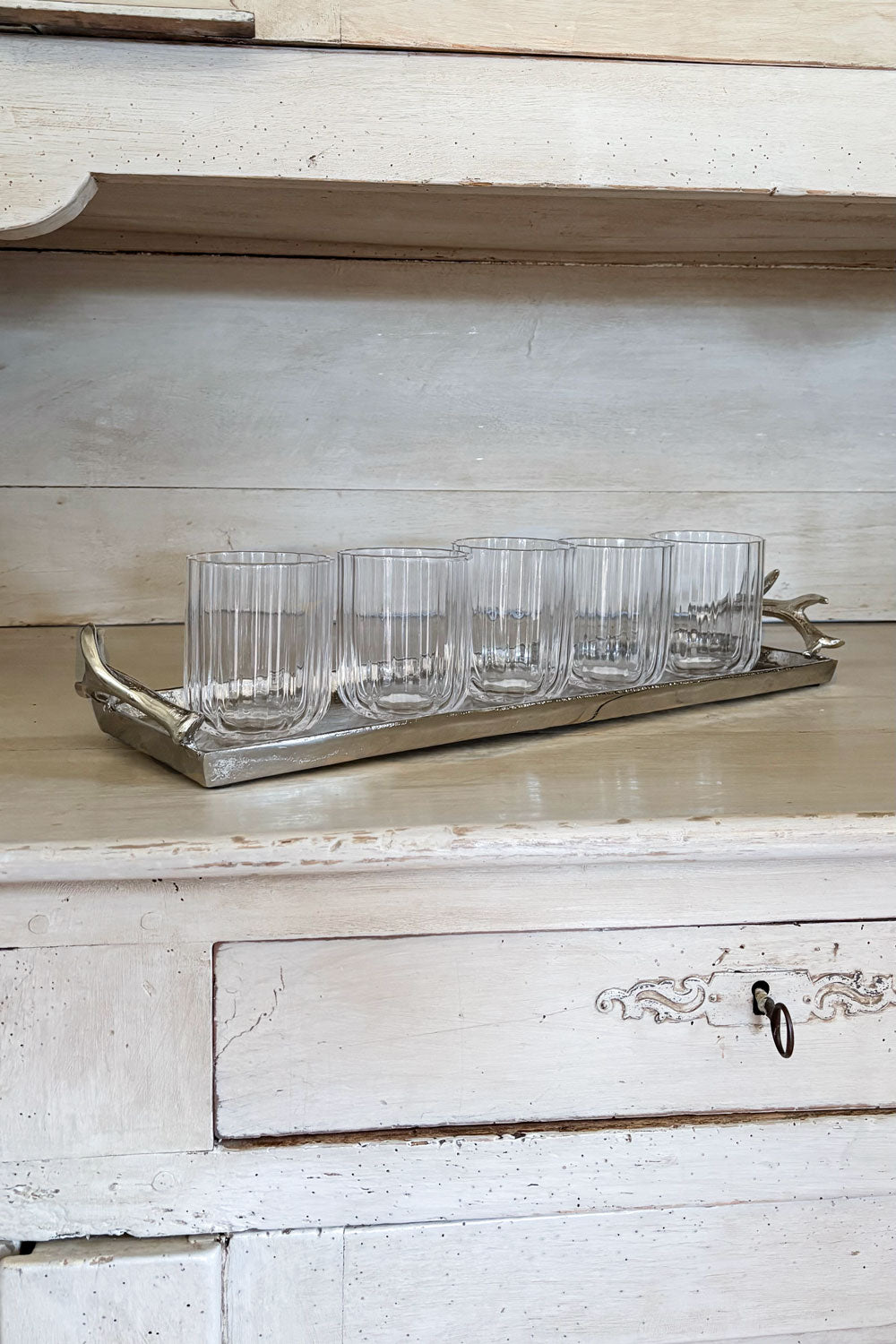 Bandeja Rectangular Plateada Con Asas Cuernos Ciervo