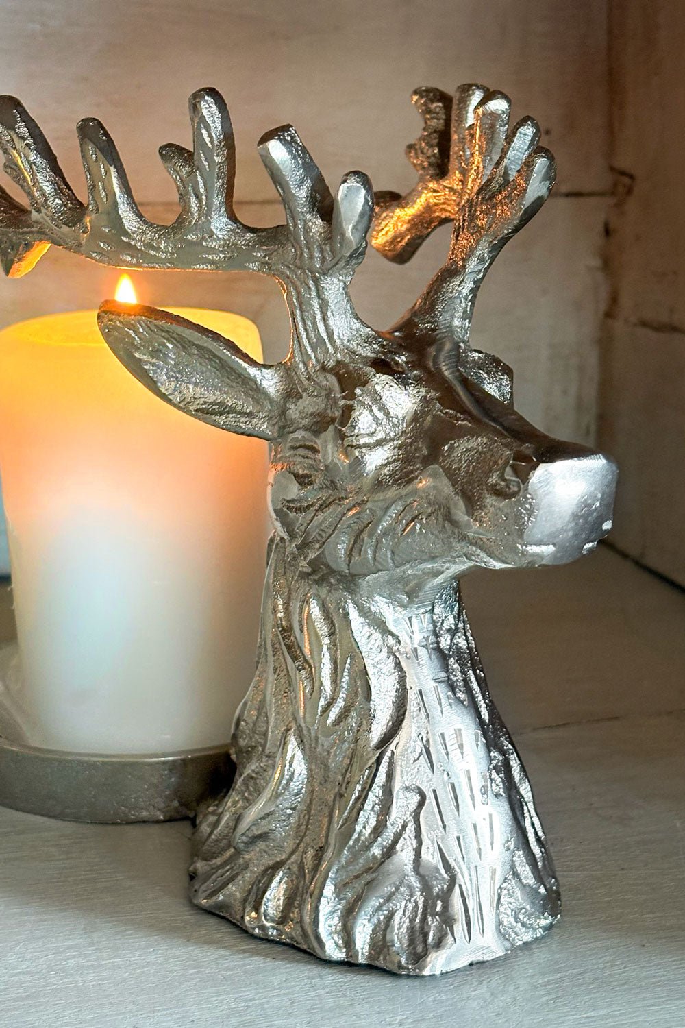 Portavelas Plateado Con Diseño De Ciervo Cristina Oria 