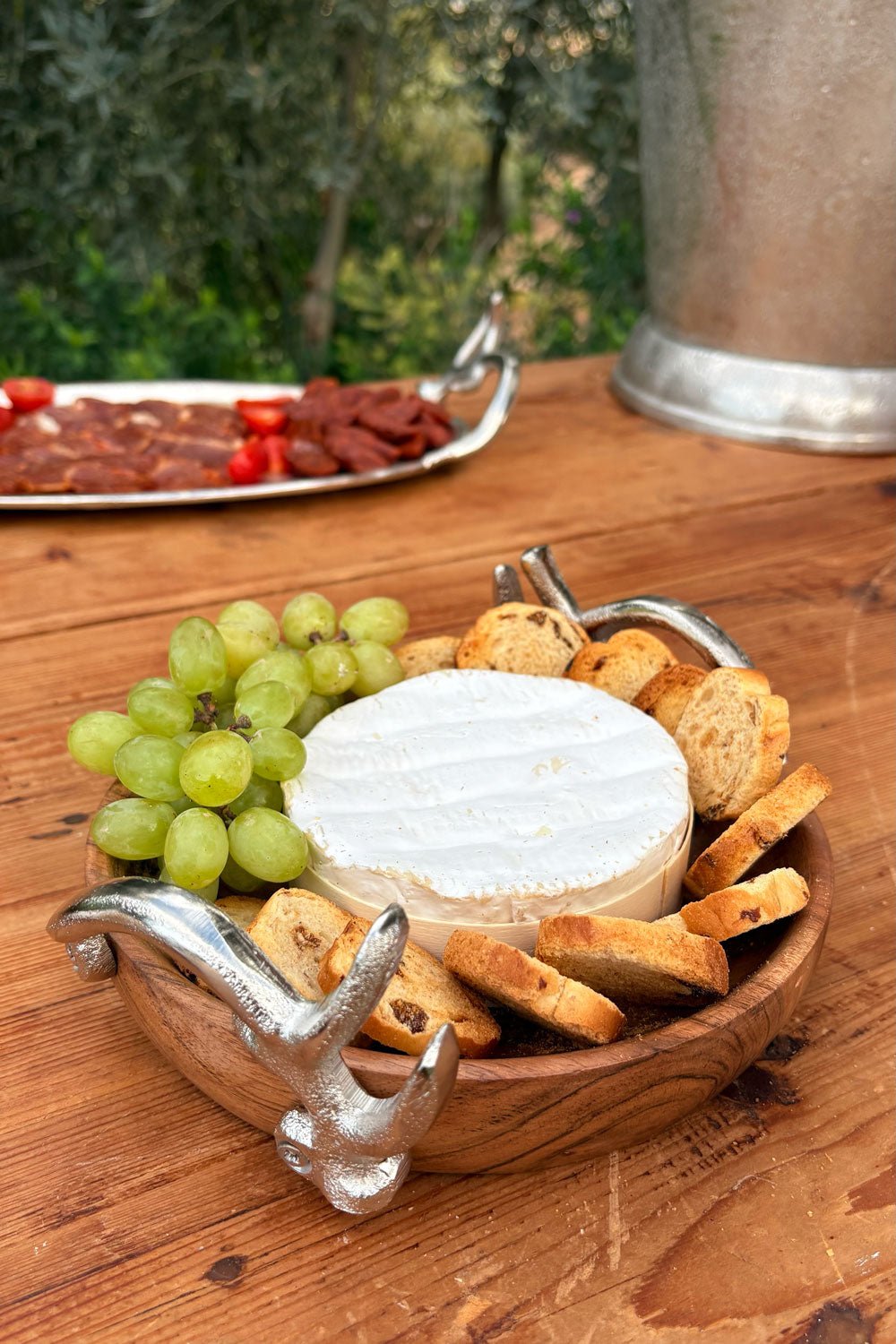 Cuenco De Madera Con Asas Plateadas Cuernos Ciervo Cristina Oria 
