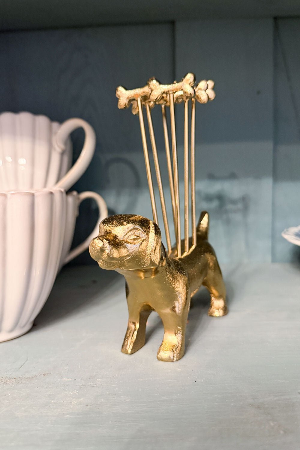 Detalle Figura Perro Con Set De 6 Tenedores Especiales Aperitivo De Bronce Cristina Oria 