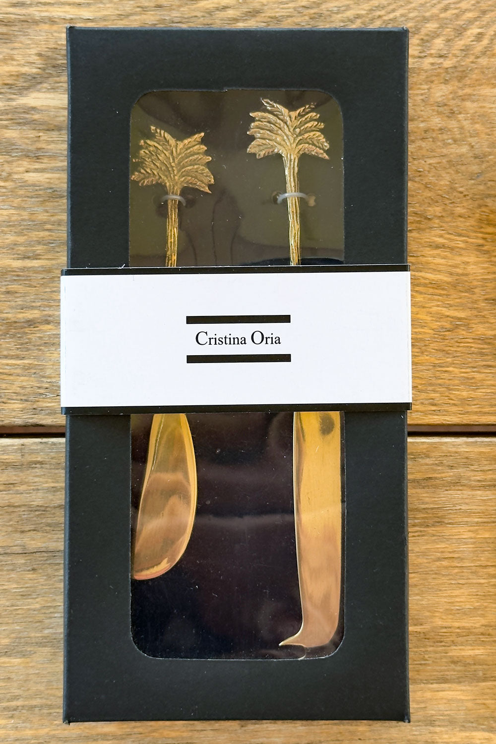 Caja Set De 2 Cuchillos De Bronce Con Diseño De Palmeras Cristina Oria