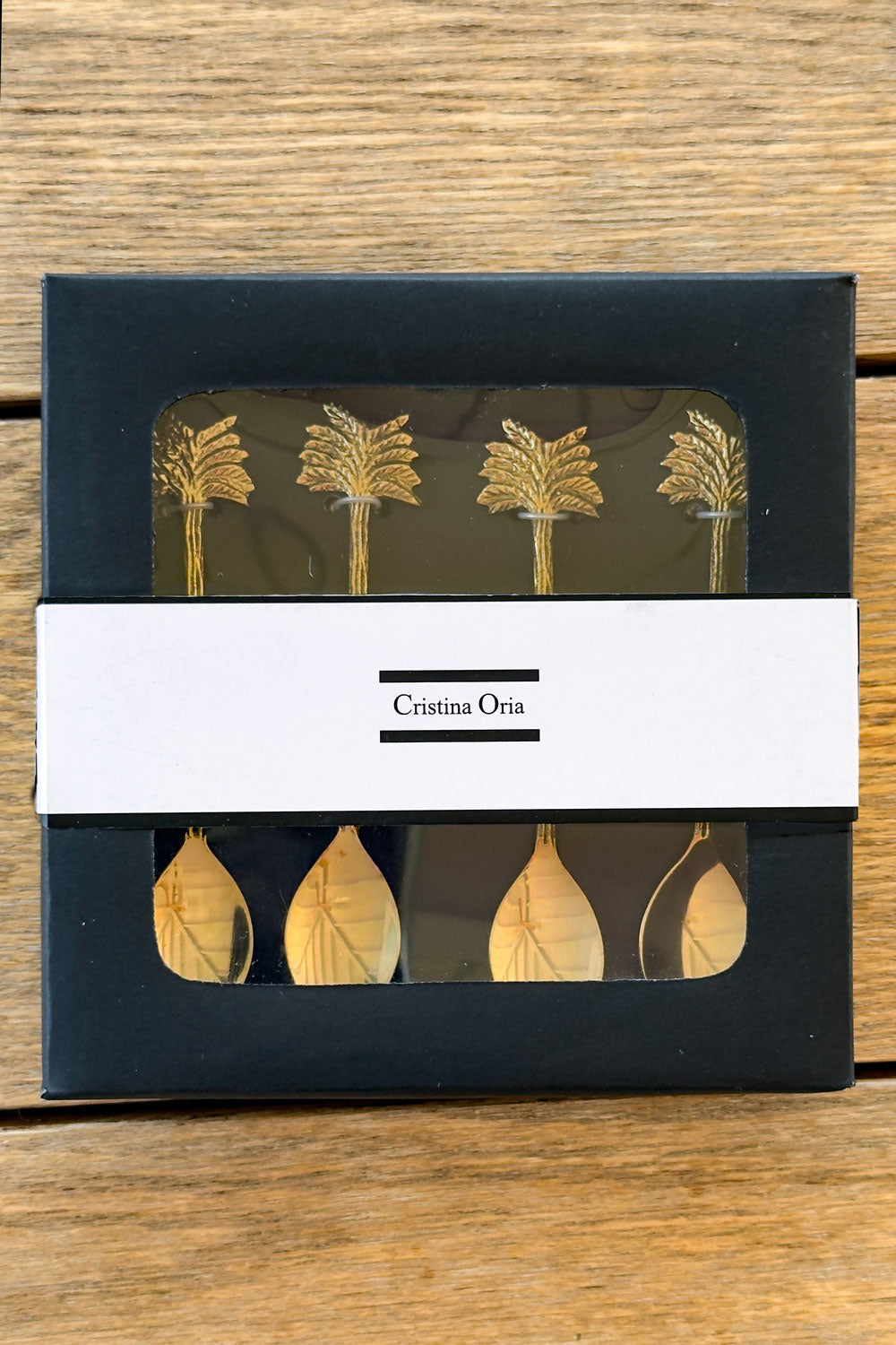 Caja Set De 4 Cucharas De Bronce Con Diseño De Palmeras Cristina Oria