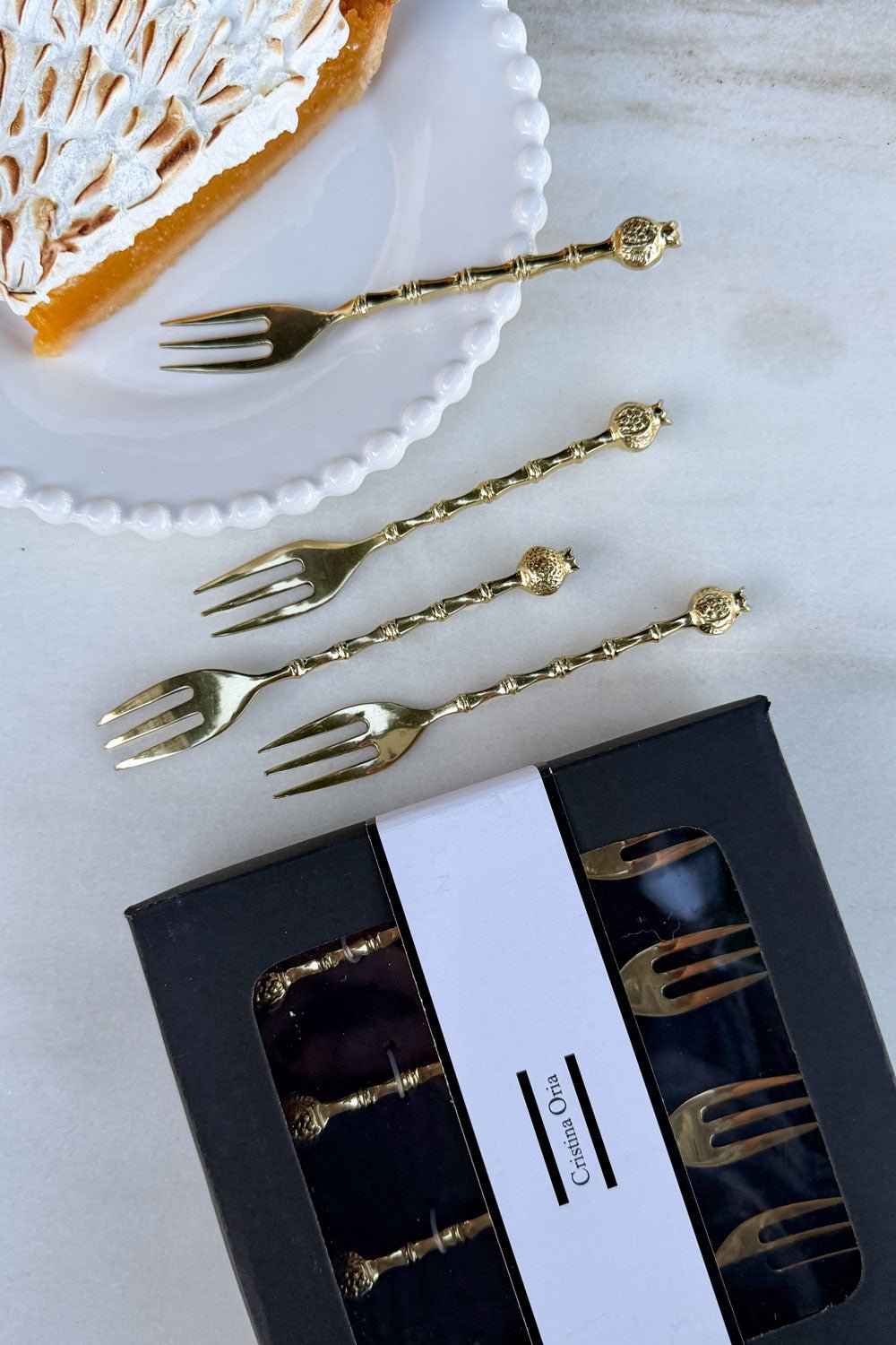 Detalle Set De 4 Tenedores De Bronce Con Diseño De Granadas Cristina Oria 