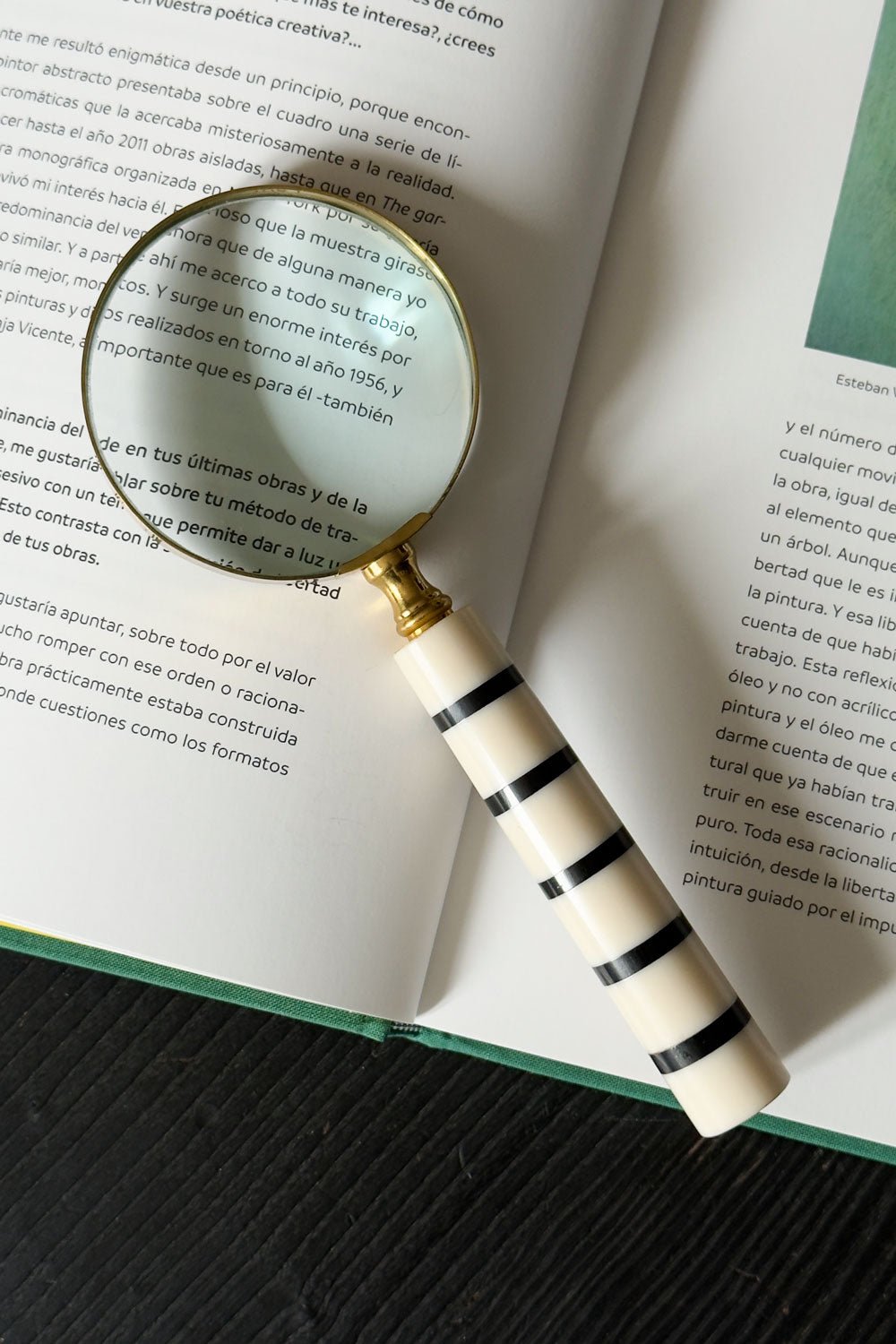 Lupa Con Mango Blanco Y Rayas Negras Cristina Oria 