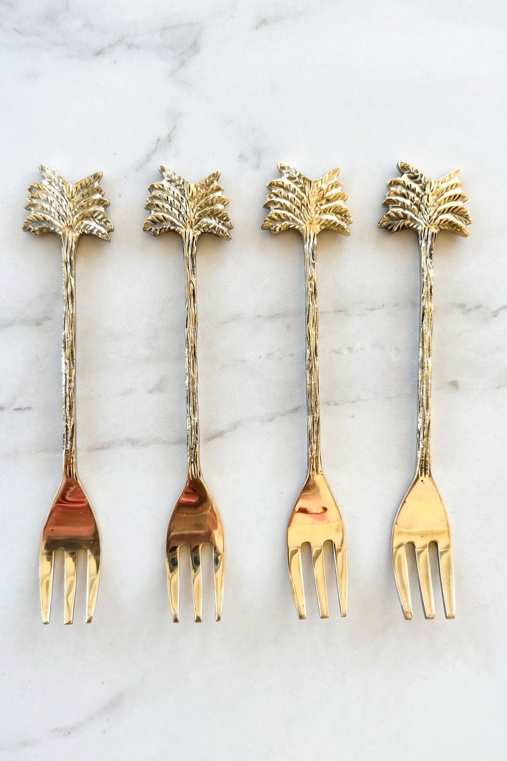 Set De 4 Tenedores De Bronce Con Diseño De Palmeras
