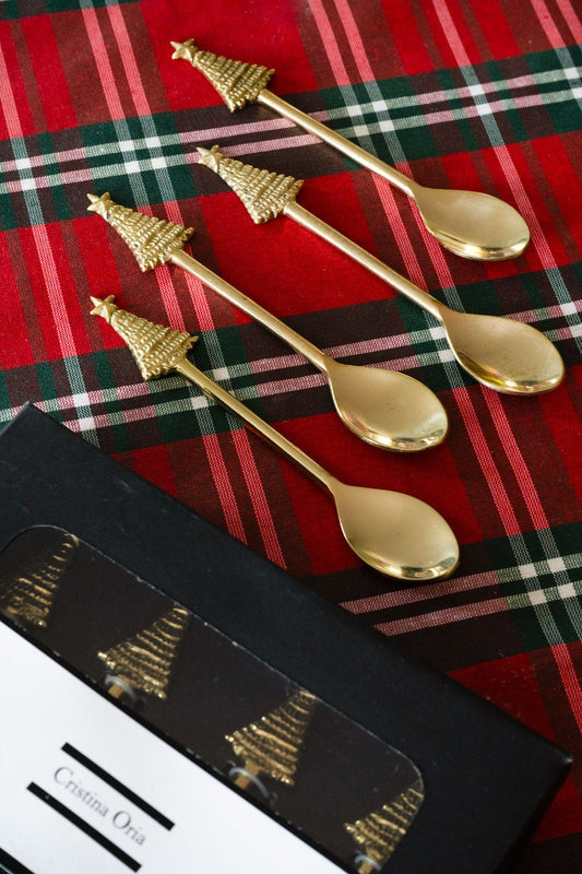Set De 4 Cucharitas De Bronce Con Diseño De Árbol Navidad