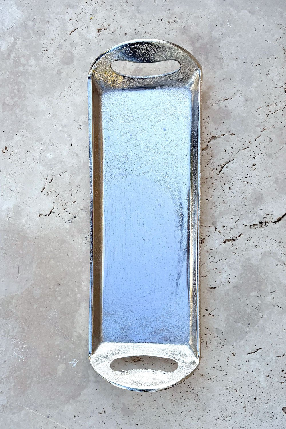 Bandeja Rectangular Con Asas Plateada Mediana