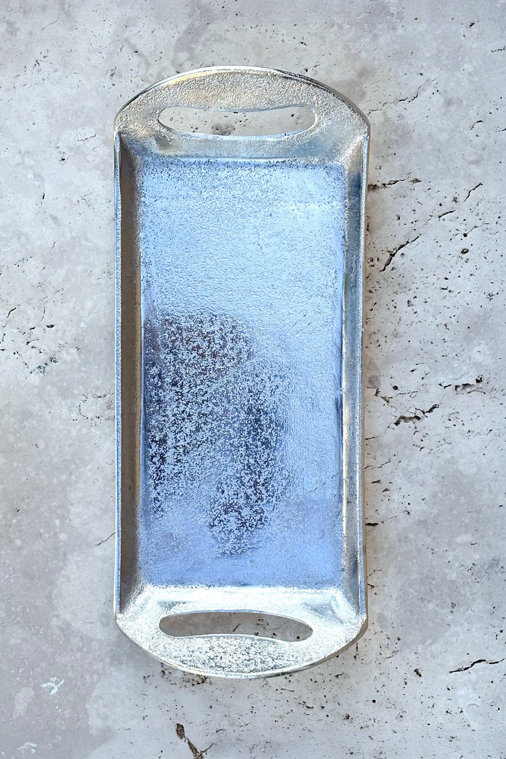 Bandeja Rectangular Con Asas Plateada Pequeña