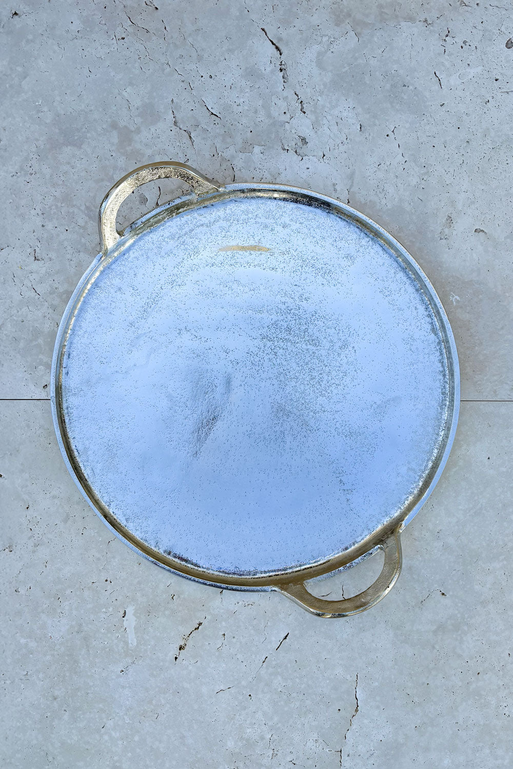 Bandeja Plateada Redonda Con Asas