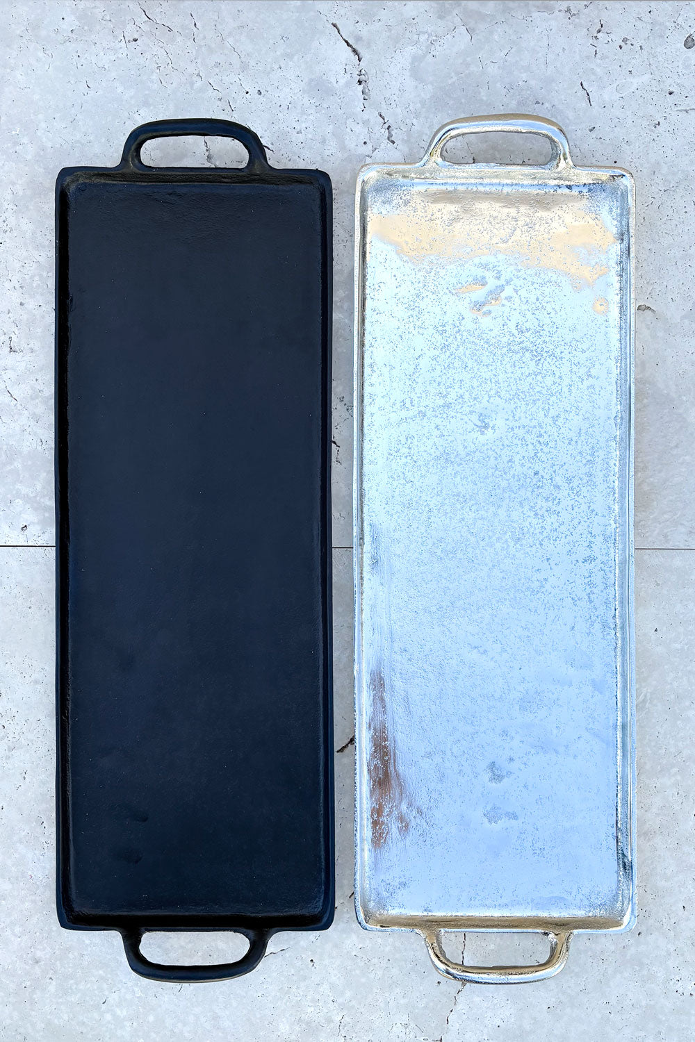 Langes Tablett in Silber | Geschirr