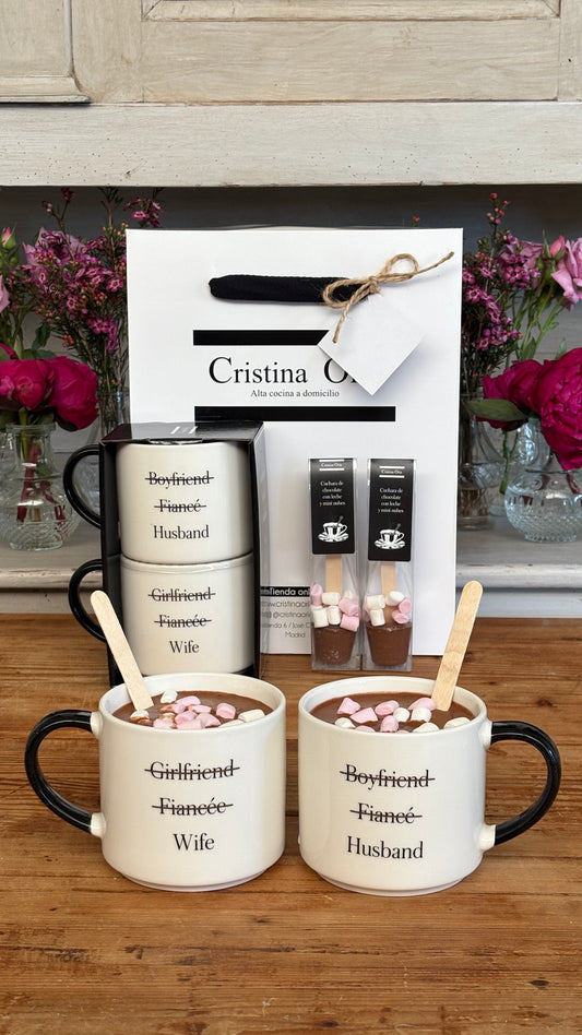 Bolsa Tazas Wife & Husband Con Cucharas De Chocolate Especial San Valentín Cristina Oria 