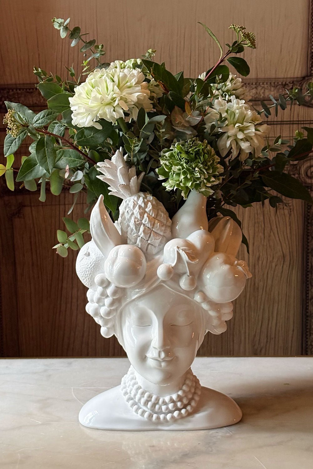Vaso busto Lady Tutti Fruti in porcellana bianca
