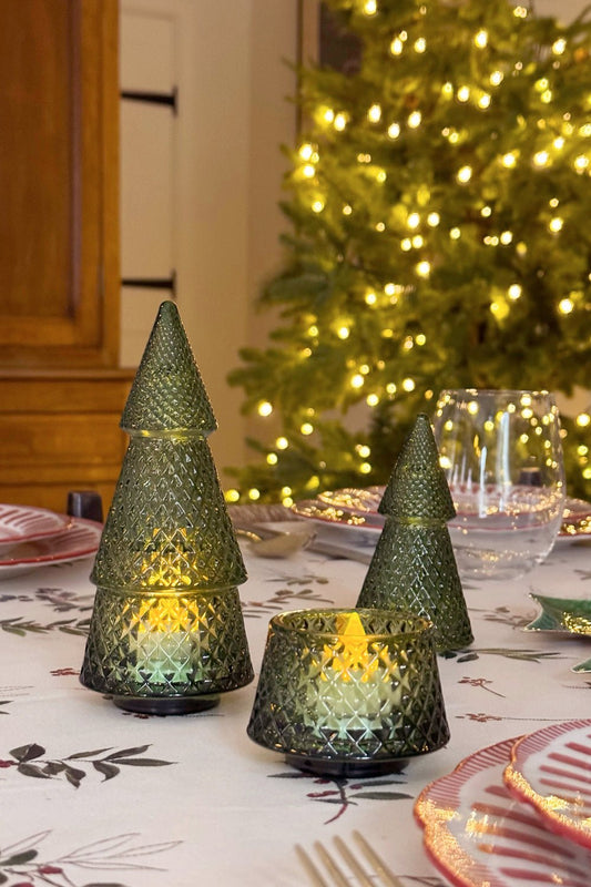 Portavelas Desmontable De Cristal Con Diseño De Árbol Verde Picos Pequeño Cristina Oria 