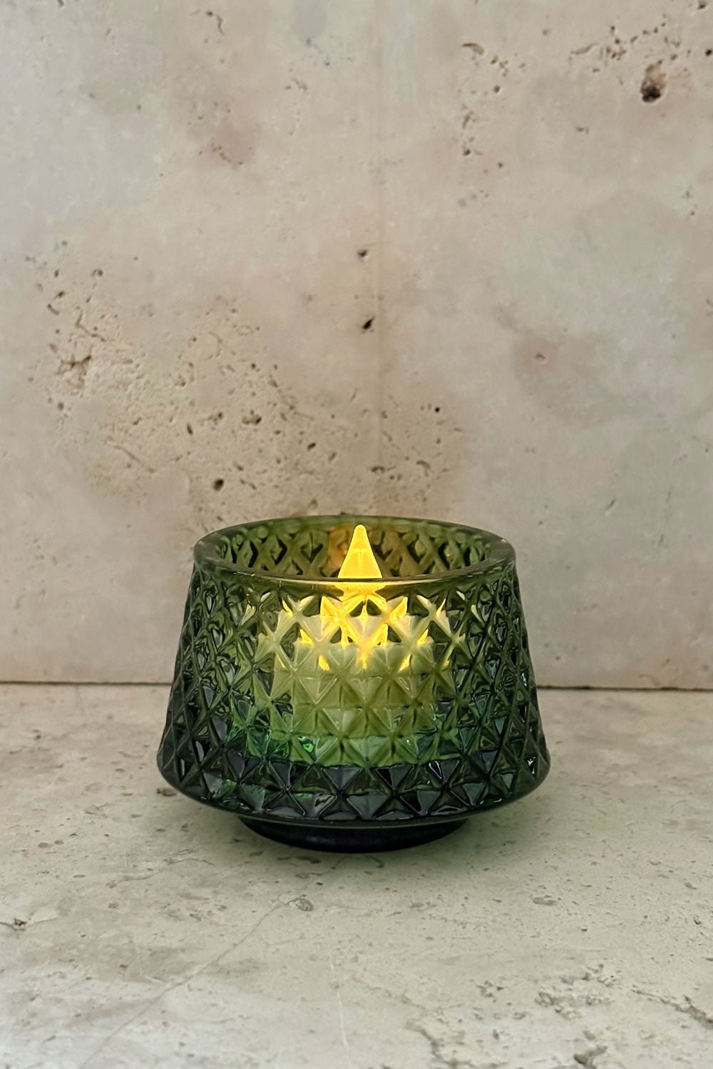 Detalle Abierto Portavelas Desmontable De Cristal Con Diseño De Árbol Verde Picos Pequeño Cristina Oria 