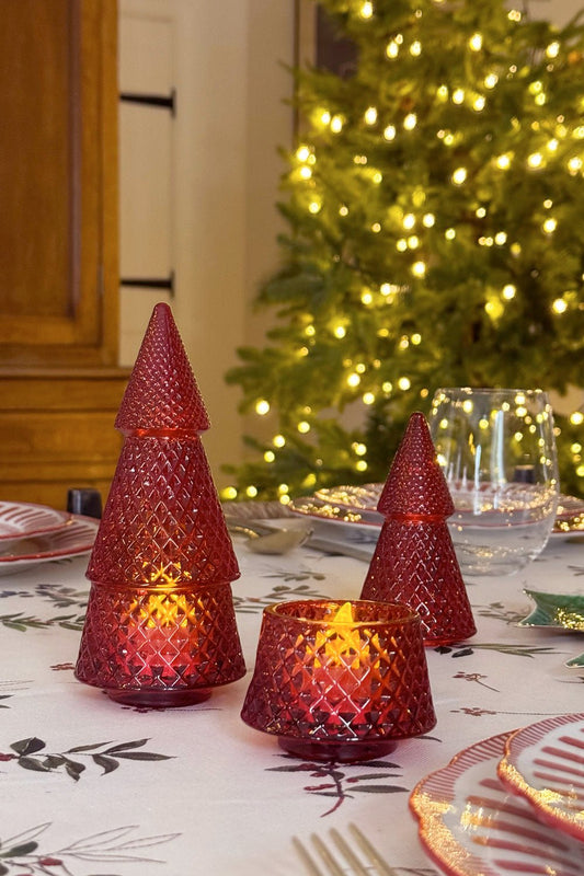 Portavelas Desmontable De Cristal Con Diseño De Árbol Rojo Picos Pequeño Cristina Oria 