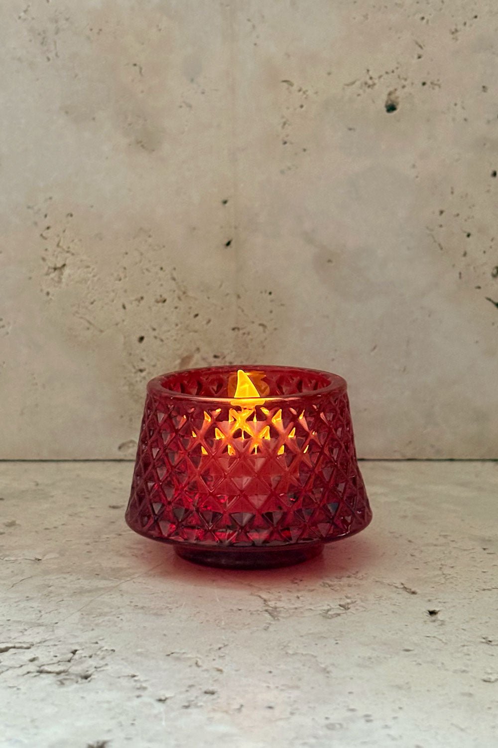 Detalle Portavelas Abierto Desmontable De Cristal Con Diseño De Árbol Rojo Picos Pequeño Cristina Oria 