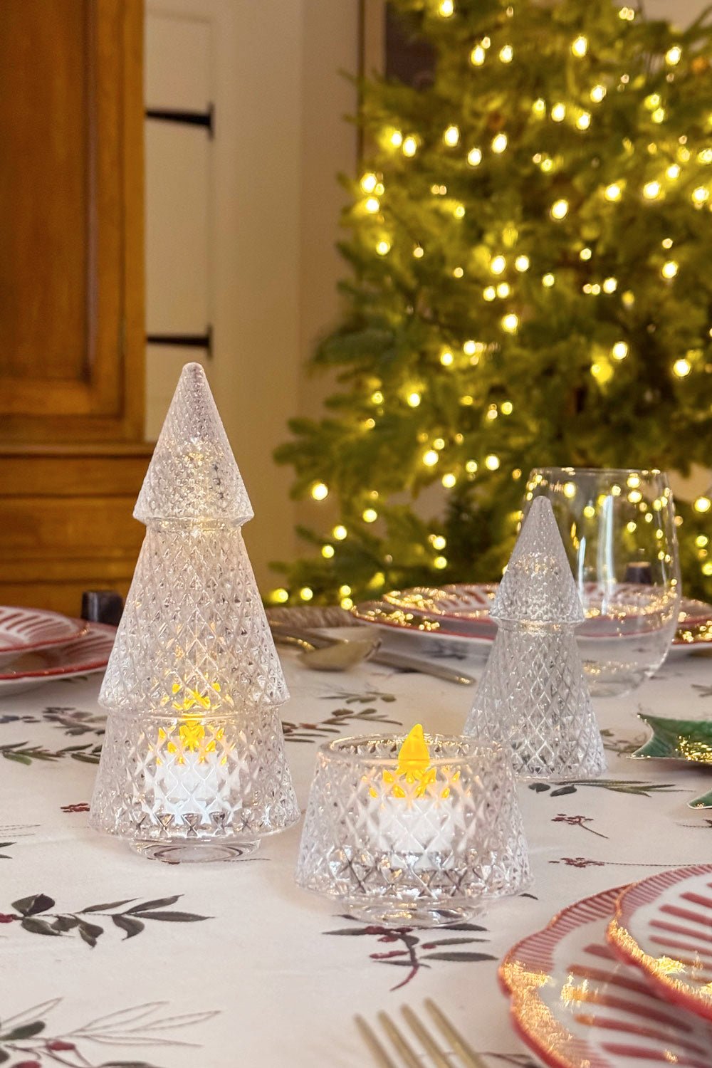 Portavelas Desmontable De Cristal Con Diseño De Árbol Transparente Picos Pequeño Cristina Oria 