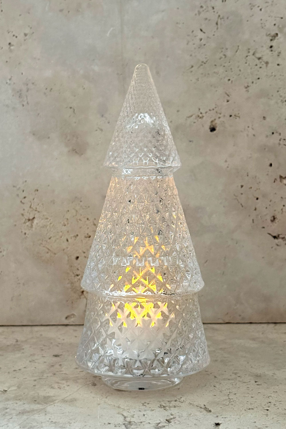 Detalle Cerrado Portavelas Desmontable De Cristal Con Diseño De Árbol Transparente Picos Pequeño Cristina Oria 