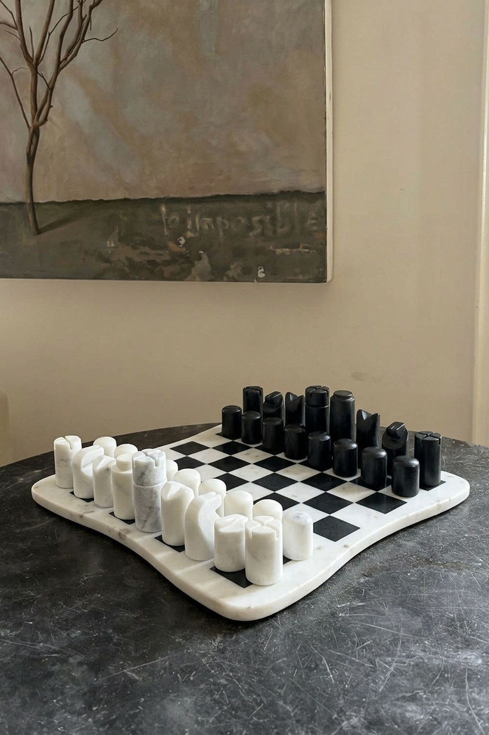 Ajedrez De Mármol Con Diseño Irregular Blanco Y Negro