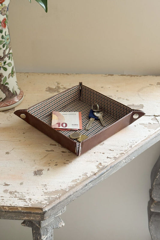 Bandeja Vaciabolsillos De Piel Con Diseño Pata De Gallo Cristina Oria 