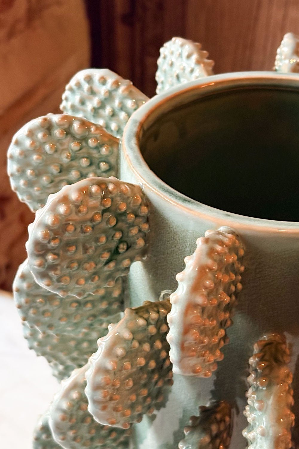 Detalle Textura Jarrón Alto Con Diseño De Cactus Verde Cristina Oria 