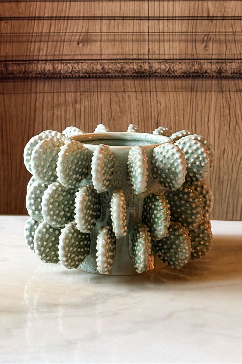 Detalle Sin Flores Jarrón Bajo Con Diseño De Cactus Verde Cristina Oria 