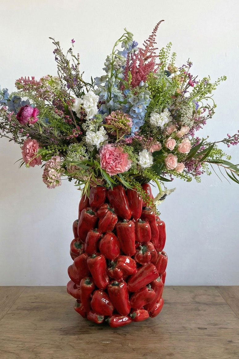 Jarrón Con Diseño De Pimientos Rojos Grande