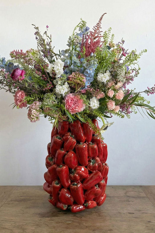 Jarrón Con Diseño De Pimientos Rojos Grande