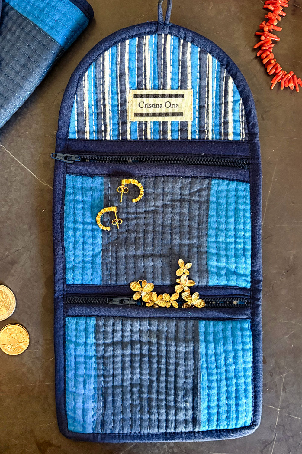 Detalles Joyero Rayas Azul Oscuro & Azul Claro Cristina Oria