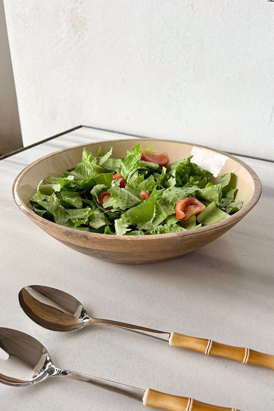 Ensaladera Grande De Madera Crema Cristina Oria