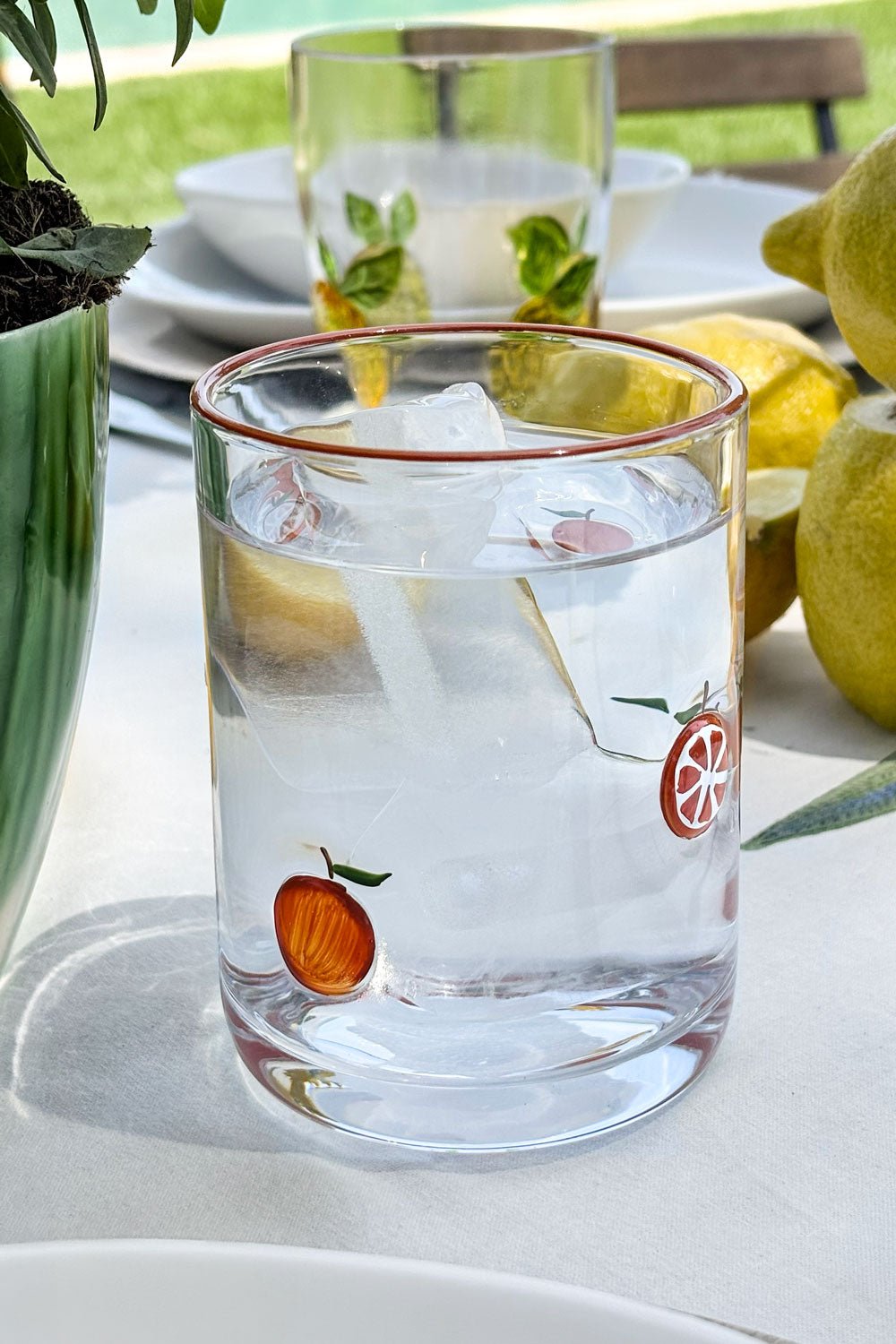Naranja Vaso De Cristal Con Frutas Pintadas Cristina Oria