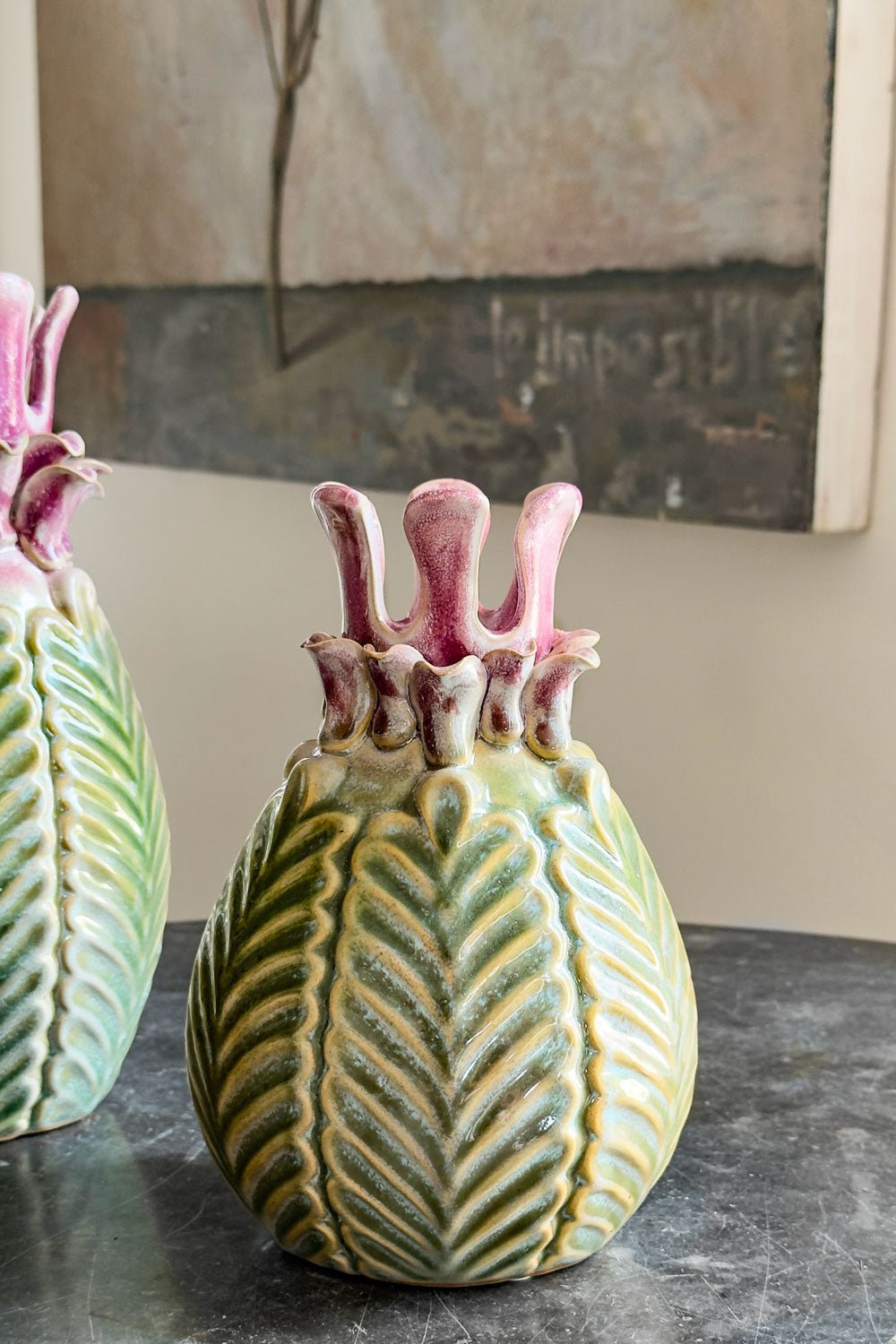 Jarrón Artesanal Bulbo Flor Verde Jade Cristina Oria