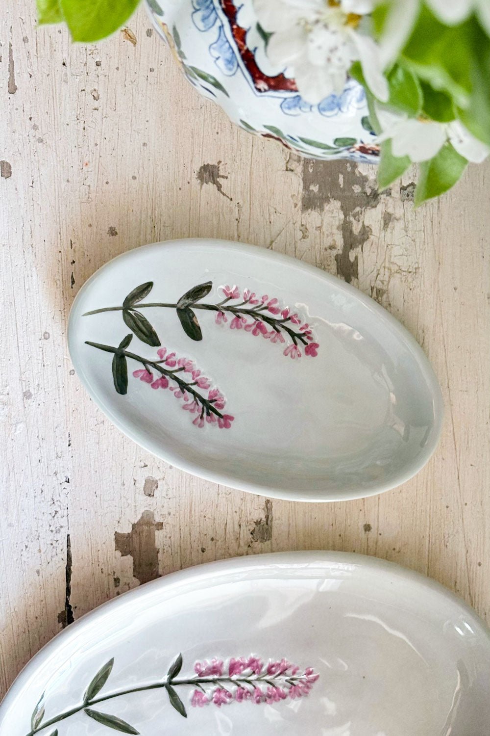 Bandeja Ovalada Con Diseño Flor Silvestre Rosa Cristina Oria