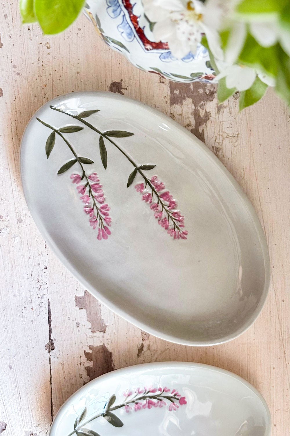 Bandeja Ovalada Con Diseño Flor Silvestre Rosa Grande Cristina Oria